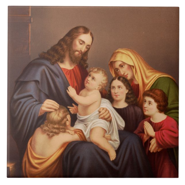 Jesus Christ with Children Premium Fine Art Tile (Front)