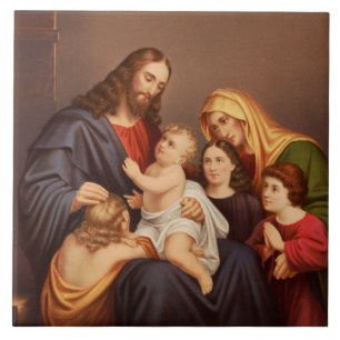 Jesus Christ with Children Tile