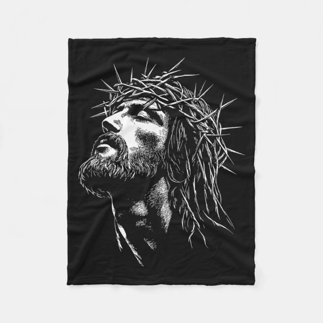 Jesus Christ With Crown Of Ns Jesus Graphic  Fleece Blanket (Front)
