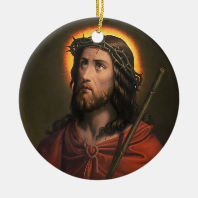 Jesus Christ with Crown of Thorns Ceramic Tree Decoration (Front)