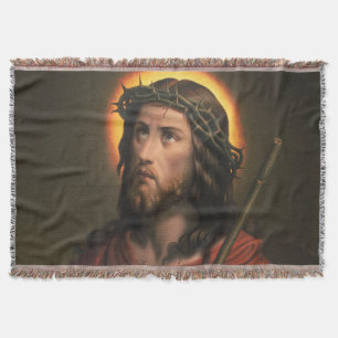 Jesus Christ with Crown of Thorns Throw Blanket