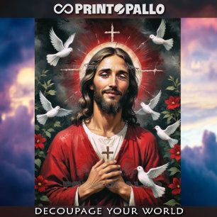 Jesus Christ with Holy Cross and Doves Tissue Paper