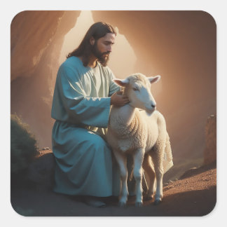 Jesus Christ with Lamb Square Sticker