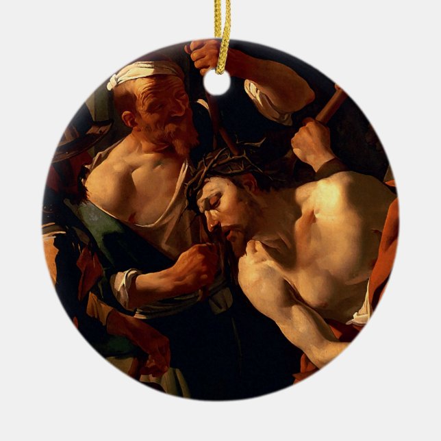 Jesus Christ with the Crown of Thorns Ceramic Tree Decoration (Front)
