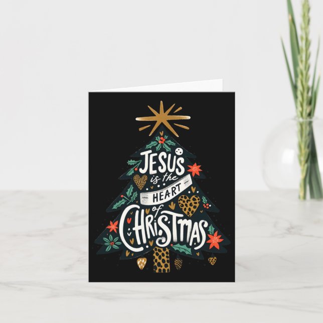 Jesus Christian Christmas Tree Men Women Kids Xmas Card (Front)
