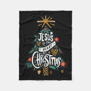 Jesus Christian Christmas Tree Men Women Kids Xmas Fleece Blanket