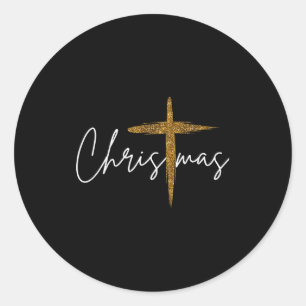 Jesus Christian Cross Merry Christmas Pajamas Fami Classic Round Sticker