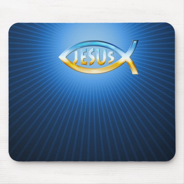 Jesus - Christian Fish Symbol Sky & Ground Mouse Pad (Front)
