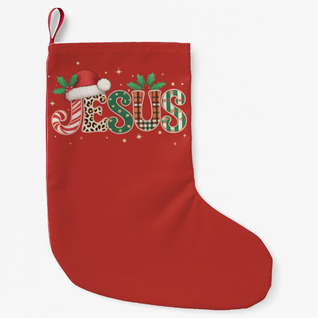 Jesus Christian Religious Saying Faith Bible Verse Small Christmas Stocking (Front)