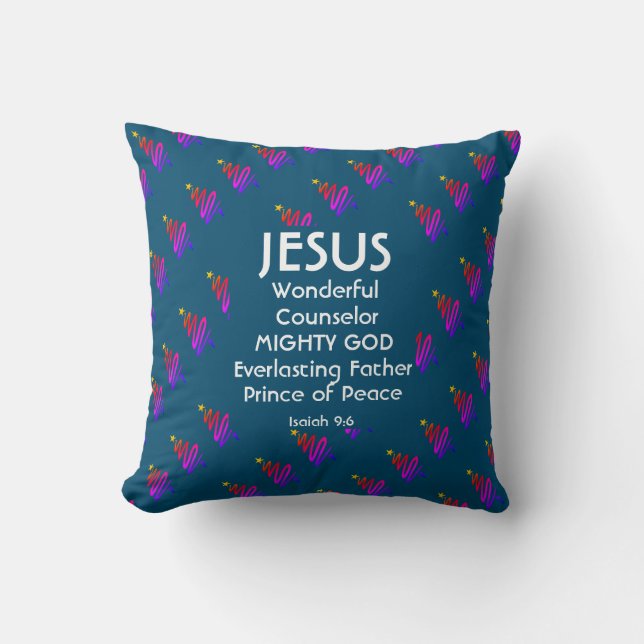 JESUS Christian Scripture Isaiah 9:6 BLUE Cushion (Front)