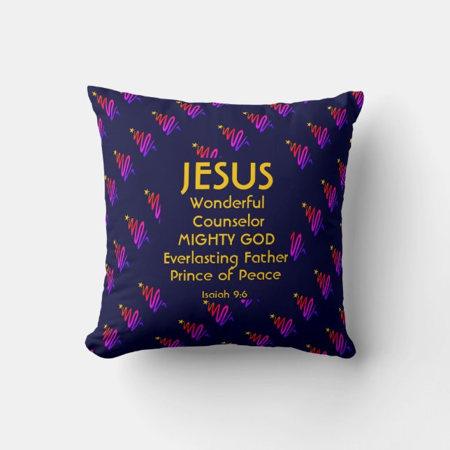 JESUS Christian Scripture Isaiah 9:6 Modern NAVY Cushion (Front)