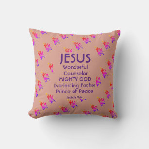 JESUS Christian Scripture Isaiah 9:6 PINK Cushion