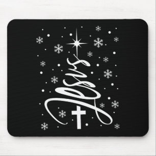 Jesus Christian Xmas Tree Snowflake Holiday Merry  Mouse Pad