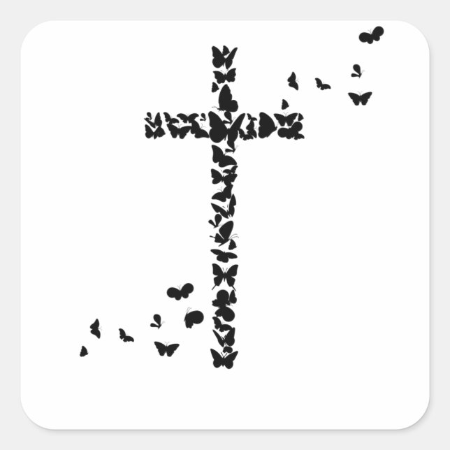 Jesus Christians Christianity Butterflies Cross Square Sticker (Front)