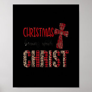 Jesus Christmas Begins with Christian Leopard Red Poster
