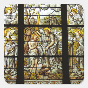 Jesus Christmas Stained Glass Church Window Square Sticker