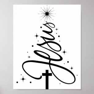 Jesus Christmas Tree Christian Bible Verse Snowfla Poster