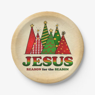 Jesus Christmas Trees Paper Plate