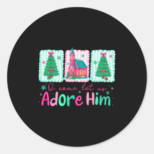 Jesus Christmas Xmas Tree Preppy Oh Come Let Us Ad Classic Round Sticker