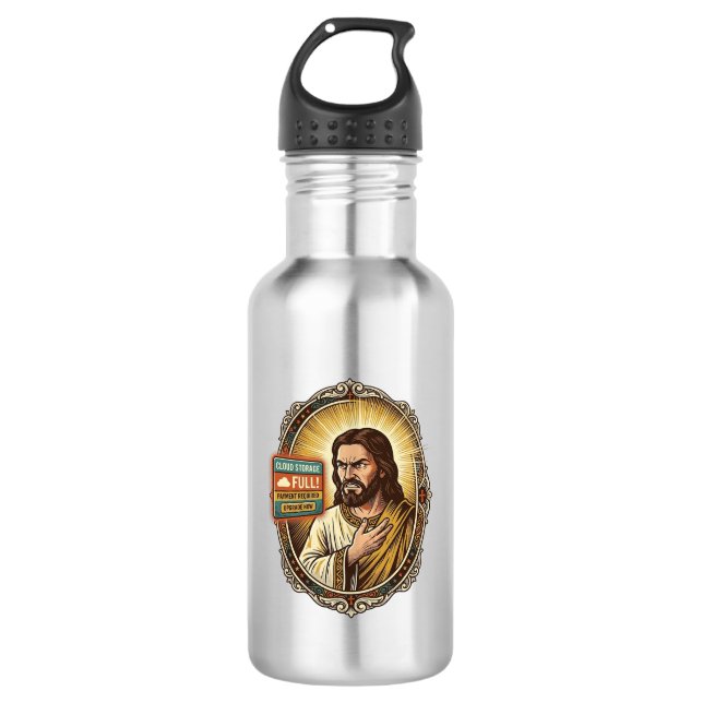 Jesus Cloud Storage Full Warning Paywall Tech Humo 532 Ml Water Bottle (Front)