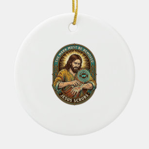 Jesus Club Hand Stamp Wont Wash Off Morning Humor_ Ceramic Tree Decoration
