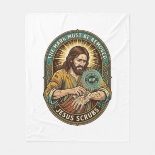 Jesus Club Hand Stamp Wont Wash Off Morning Humor_ Fleece Blanket