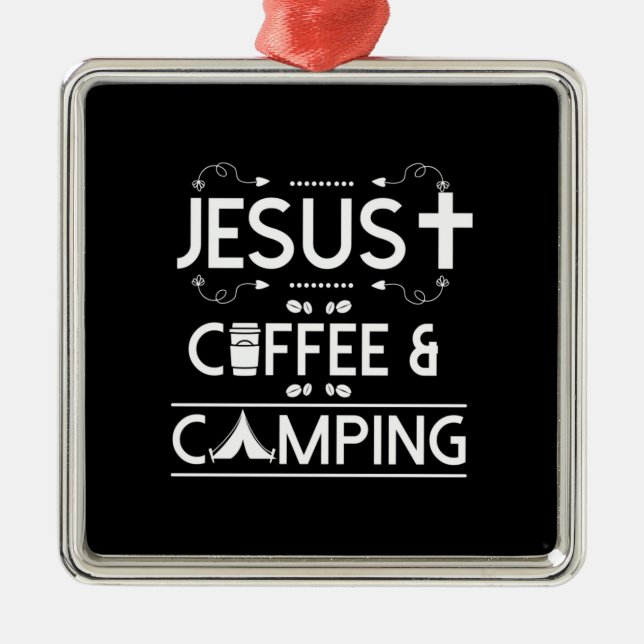 Jesus Coffee And Camping Metal Tree Decoration (Front)