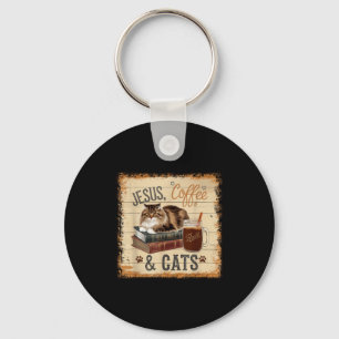 Jesus Coffee Cats Funny Cute Design Jesus Lovers C Key Ring