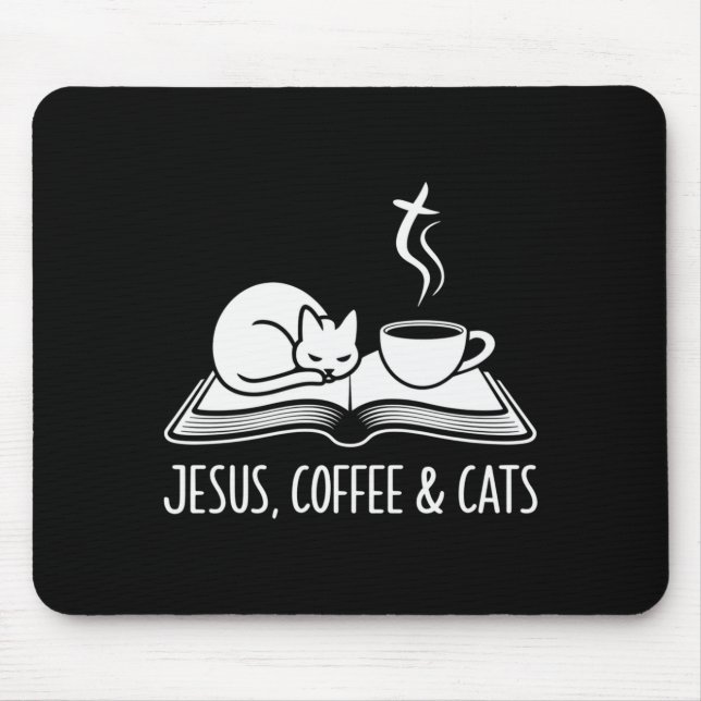 Jesus Coffee Cats Funny Cute Design Jesus Lovers C Mouse Pad (Front)