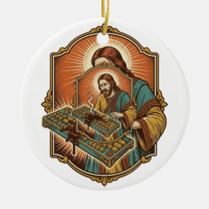 Jesus Coffee Spill Mechanical Keyboard Broken Tech Ceramic Tree Decoration