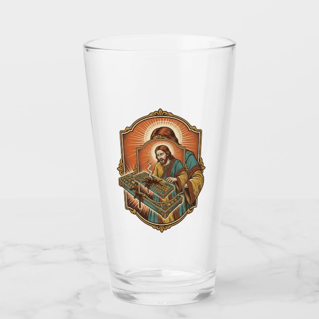 Jesus Coffee Spill Mechanical Keyboard Broken Tech Glass (Front)