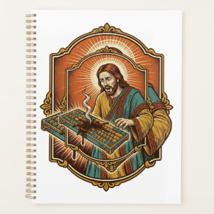 Jesus Coffee Spill Mechanical Keyboard Broken Tech Planner