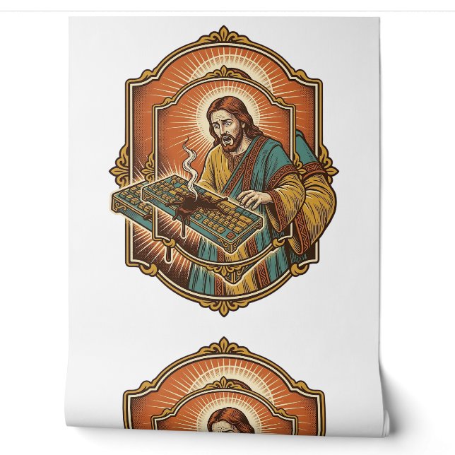 Jesus Coffee Spill Mechanical Keyboard Broken Tech Wallpaper (Unrolling)