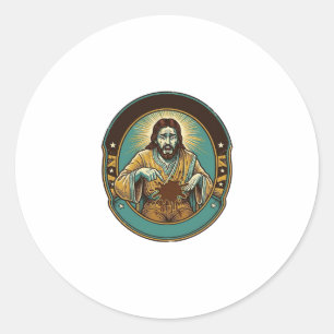 Jesus Coffee Stain Pants Before Meeting Office Wor Classic Round Sticker