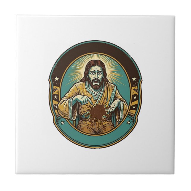 Jesus Coffee Stain Pants Before Meeting Office Wor Tile (Front)