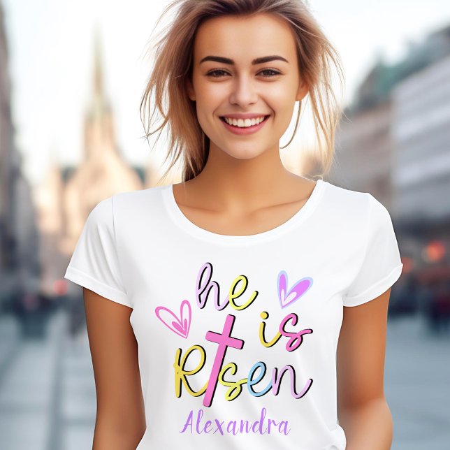 Jesus Colourful Cross Easter He Is Risen Women Nam T-Shirt (Jesus Colorful Cross Easter He Is Risen Women Name T-Shirt)