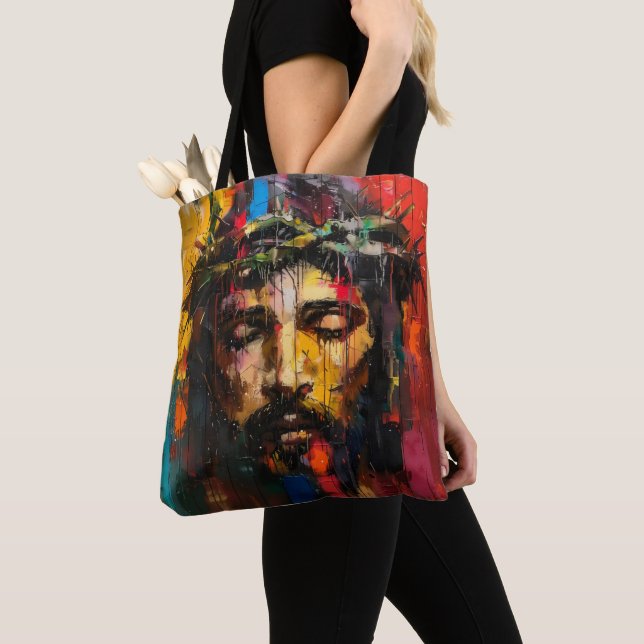 Jesus Colourful Modern Art Tote Bag (Close Up)