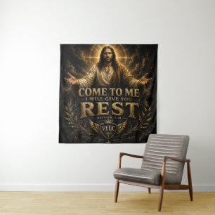 Jesus Come to Me Christian Gold Sacred Art Tapestry