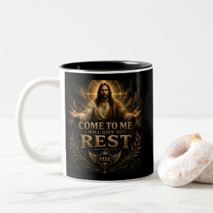 Jesus Come to Me Christian Gold Sacred Art Two-Tone Coffee Mug