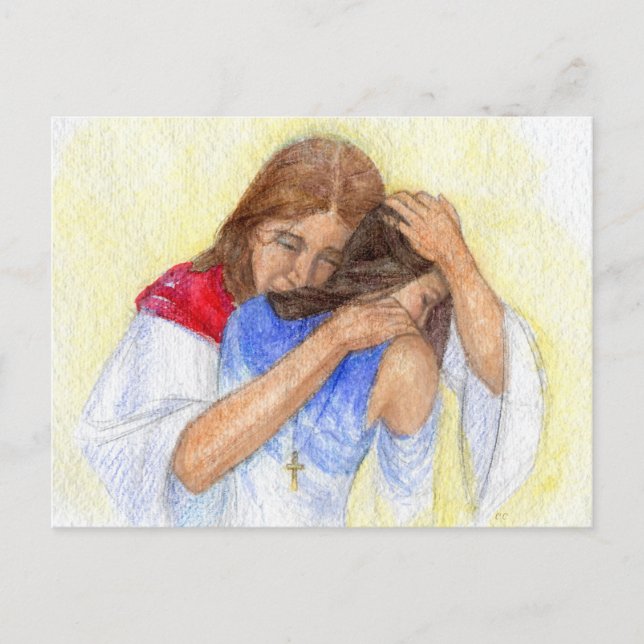 "Jesus Comforts Us." Postcard (Front)