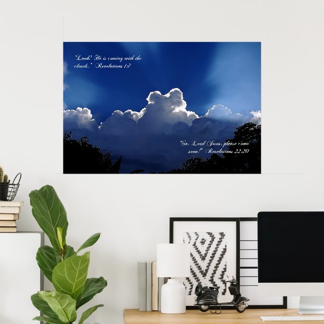 Jesus Coming in the Clouds Inspirational Poster (Home Office)