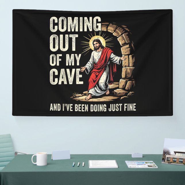Jesus Coming Out Of My Cave Banner (Tradeshow)