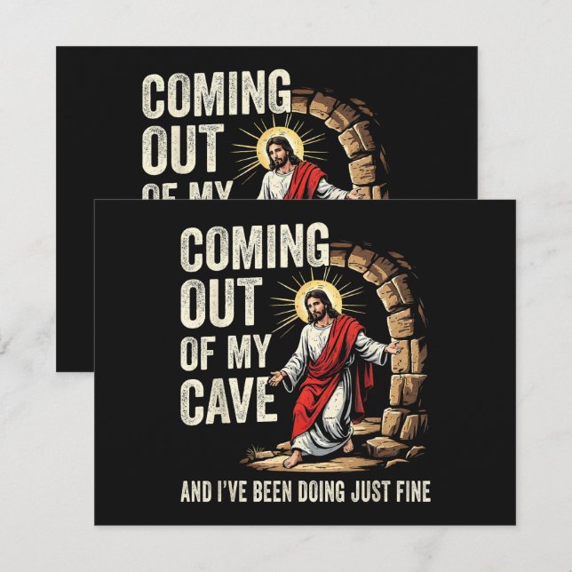 Jesus Coming Out Of My Cave Invitation (Front/Back)