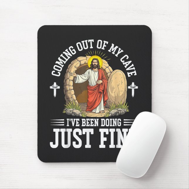 Jesus Coming Out Of My Cave Mouse Pad (With Mouse)