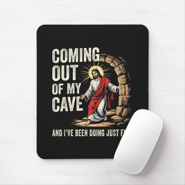 Jesus Coming Out Of My Cave Mouse Pad (With Mouse)