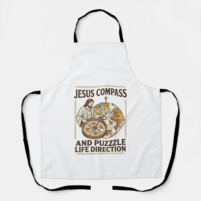 Jesus Compass And Puzzle Life Direction Jesus Comp Apron (Front)