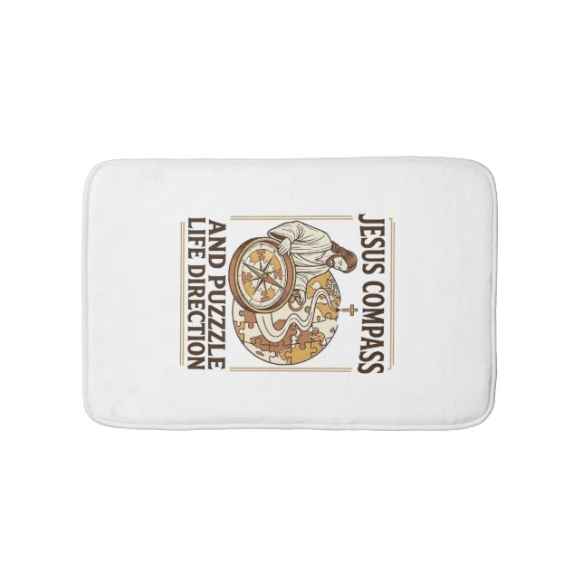 Jesus Compass And Puzzle Life Direction Jesus Comp Bath Mat (Front)