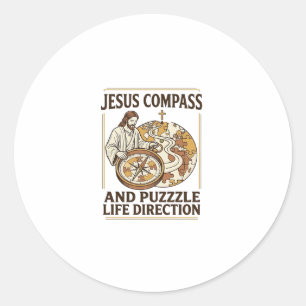 Jesus Compass And Puzzle Life Direction Jesus Comp Classic Round Sticker