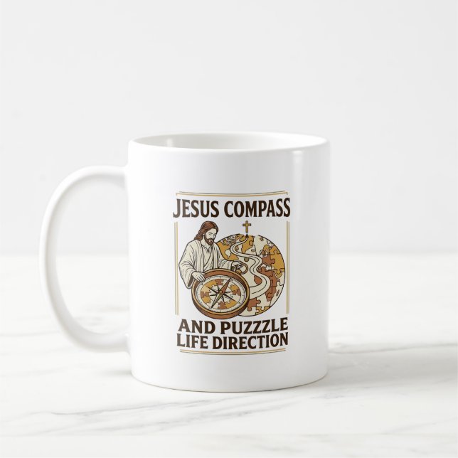 Jesus Compass And Puzzle Life Direction Jesus Comp Coffee Mug (Left)