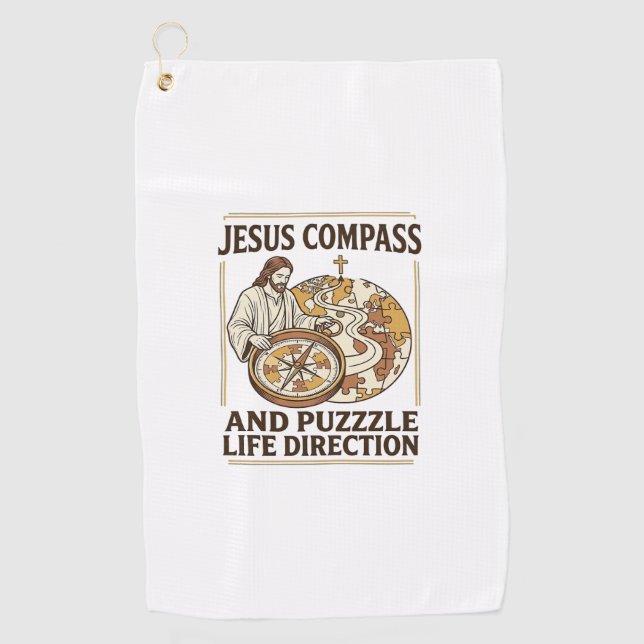 Jesus Compass And Puzzle Life Direction Jesus Comp Golf Towel (Front)